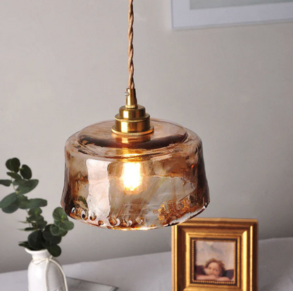 Amber Art Glass Pendant Lamp with Brass Finish 1