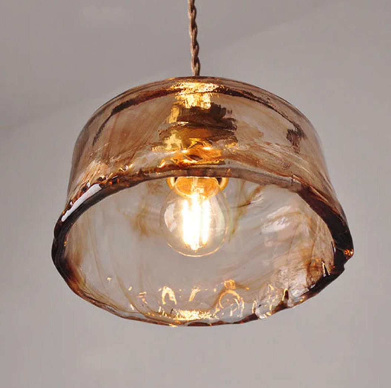 Amber Art Glass Pendant Lamp with Brass Finish 2