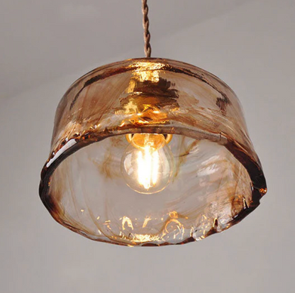 Amber Art Glass Pendant Lamp with Brass Finish 2