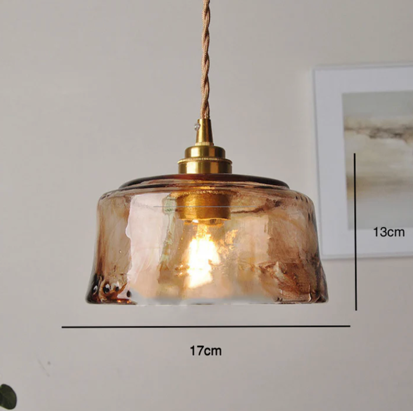 Amber Art Glass Pendant Lamp with Brass Finish 3
