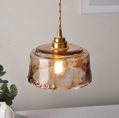 Amber Art Glass Pendant Lamp with Brass Finish 4