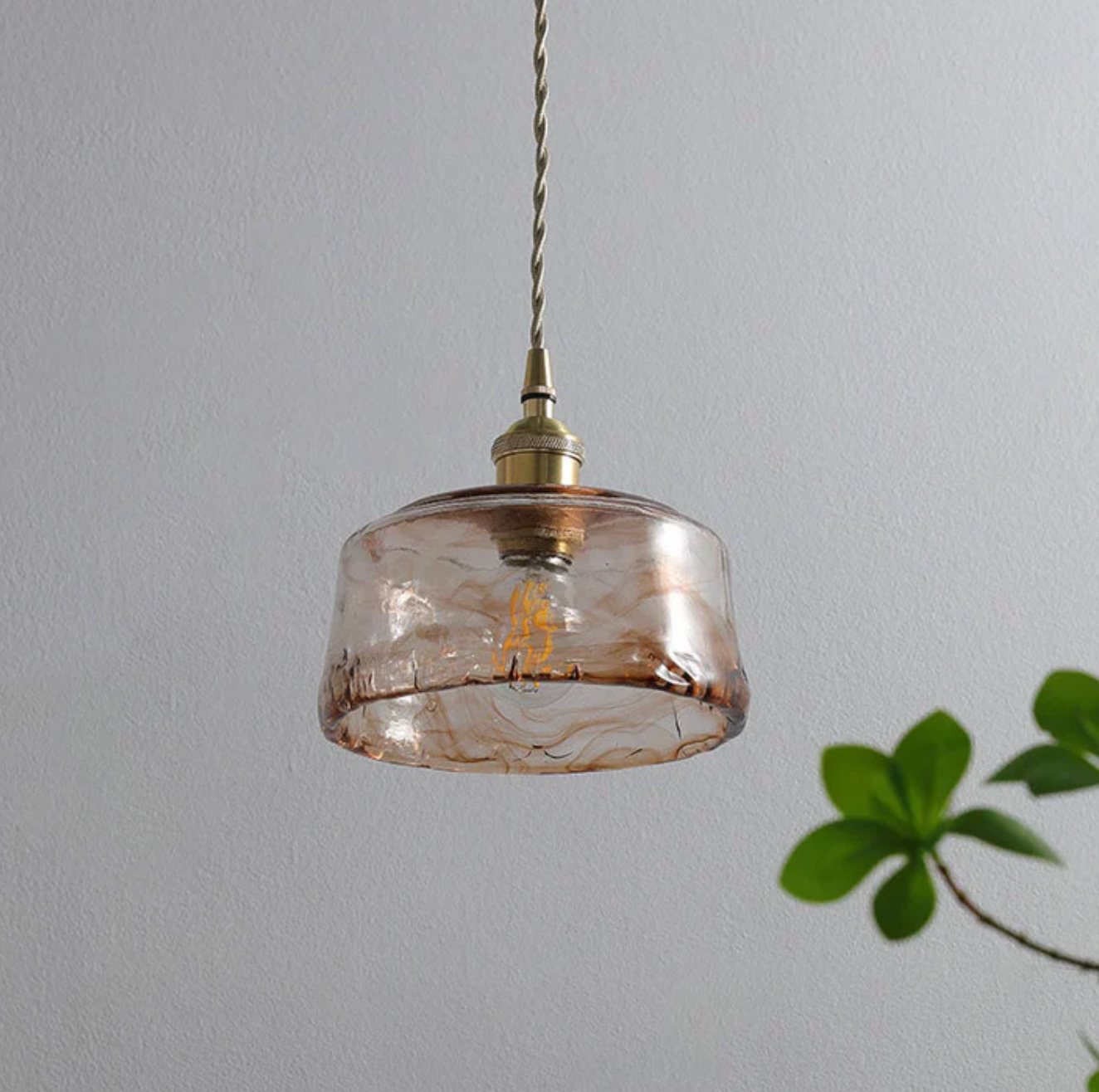 Amber Art Glass Pendant Lamp with Brass Finish 5