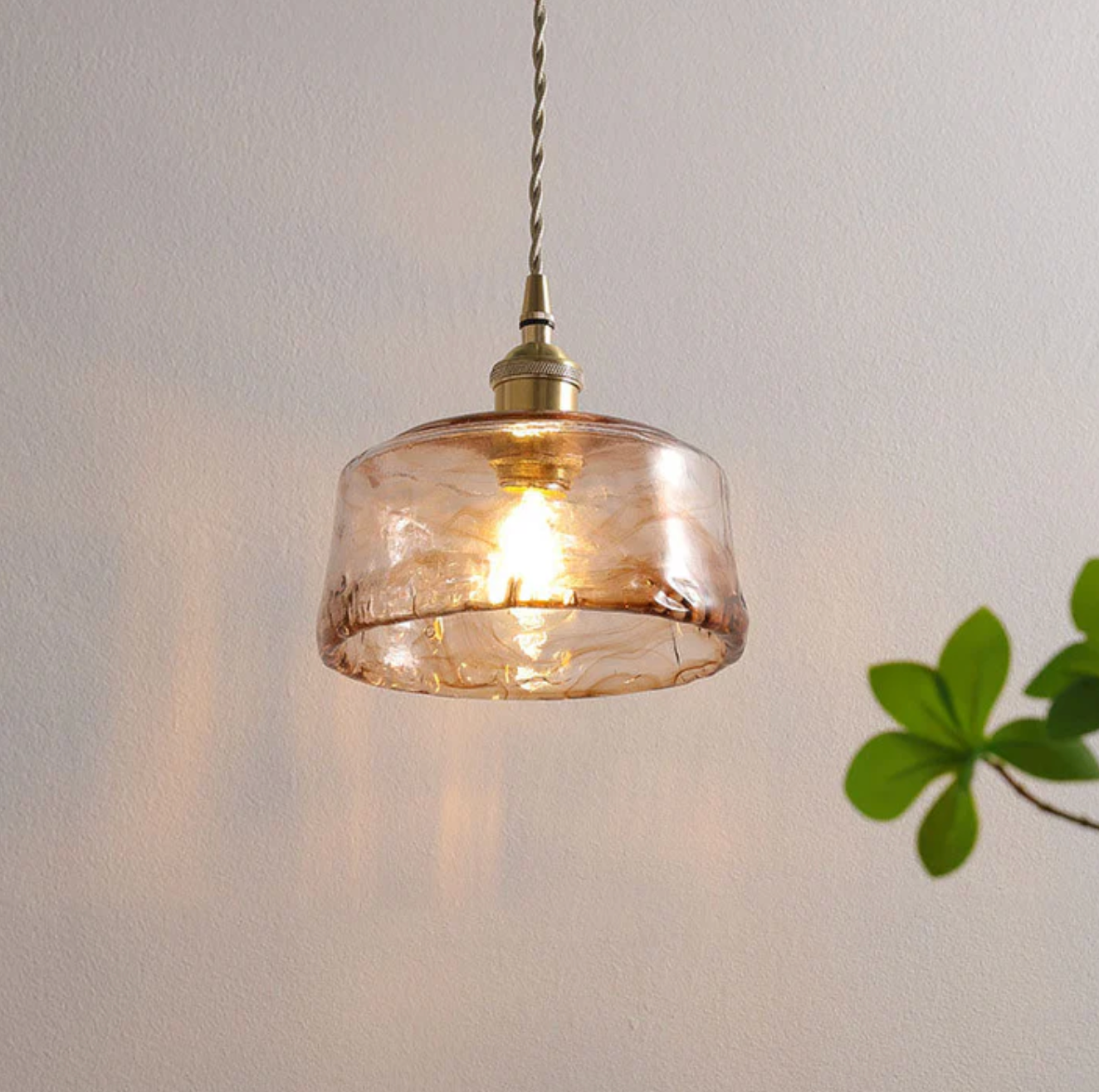 Amber Art Glass Pendant Lamp with Brass Finish 6