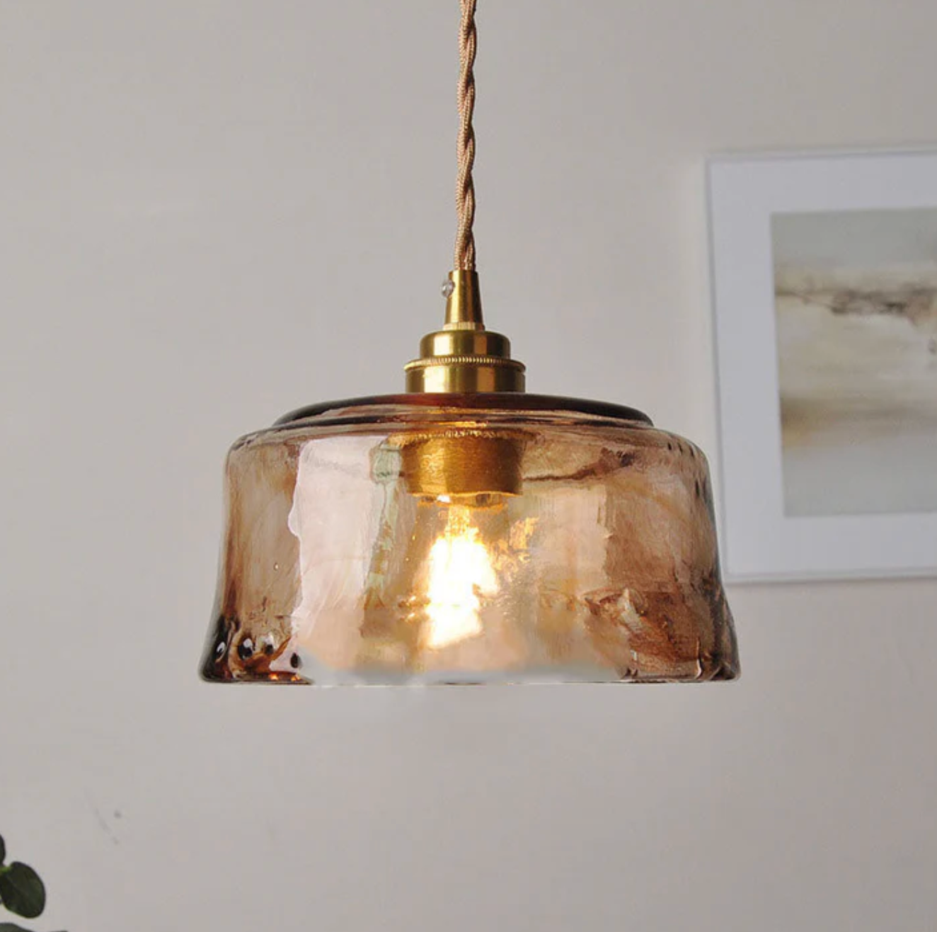 Amber Art Glass Pendant Lamp with Brass Finish 7