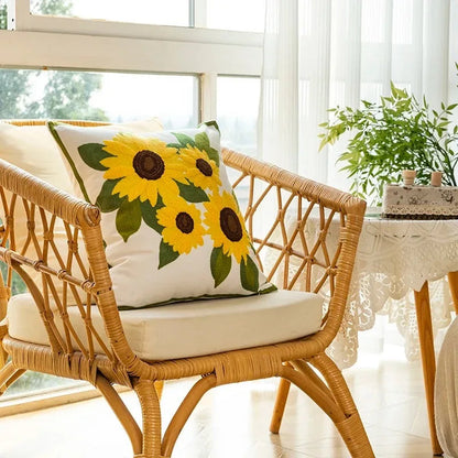 Caelirae - Cotton Embroidered Decorative Cushion 45x45 cm with Sunflower Motif 4