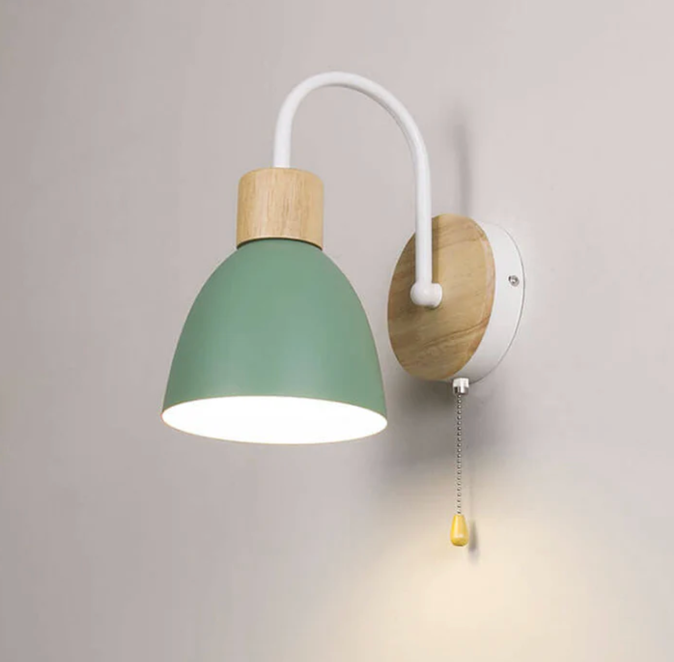 Modern wall lamp with wooden accent and chain 8