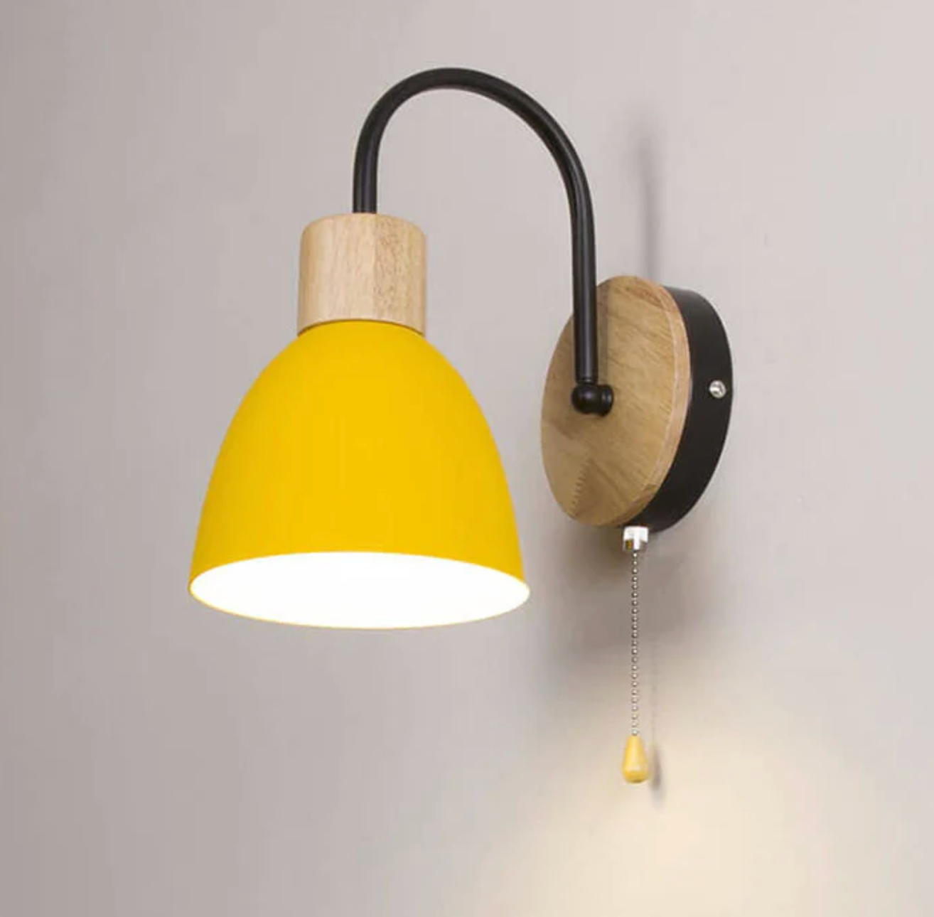 Modern wall lamp with wooden accent and chain 0