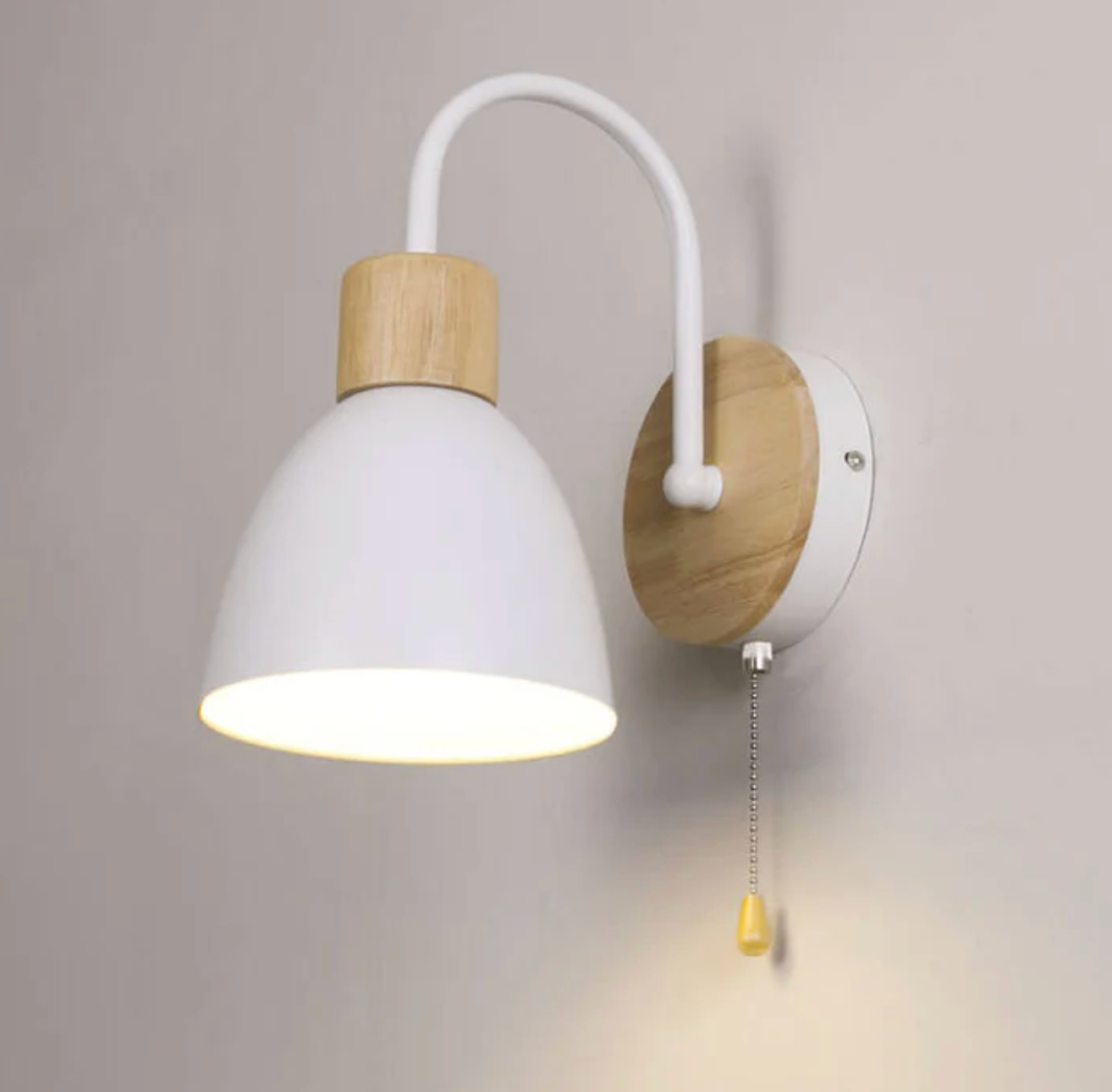 Modern wall lamp with wooden accent and chain 1