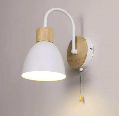 Modern wall lamp with wooden accent and chain 1