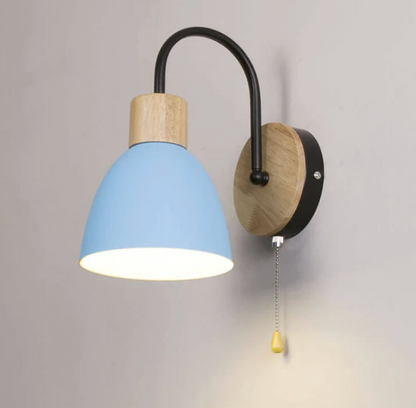 Modern wall lamp with wooden accent and chain 2