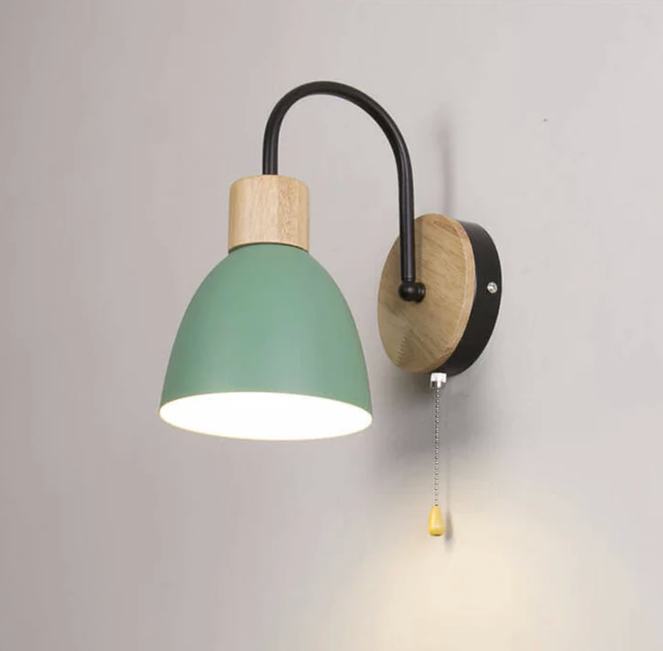 Modern wall lamp with wooden accent and chain 5