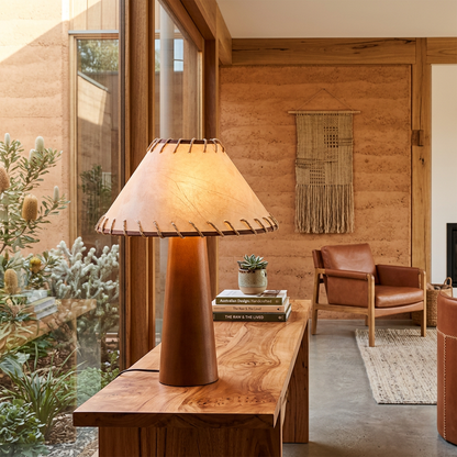 Elara Haus Artisan Stitched Timber Table Lamp