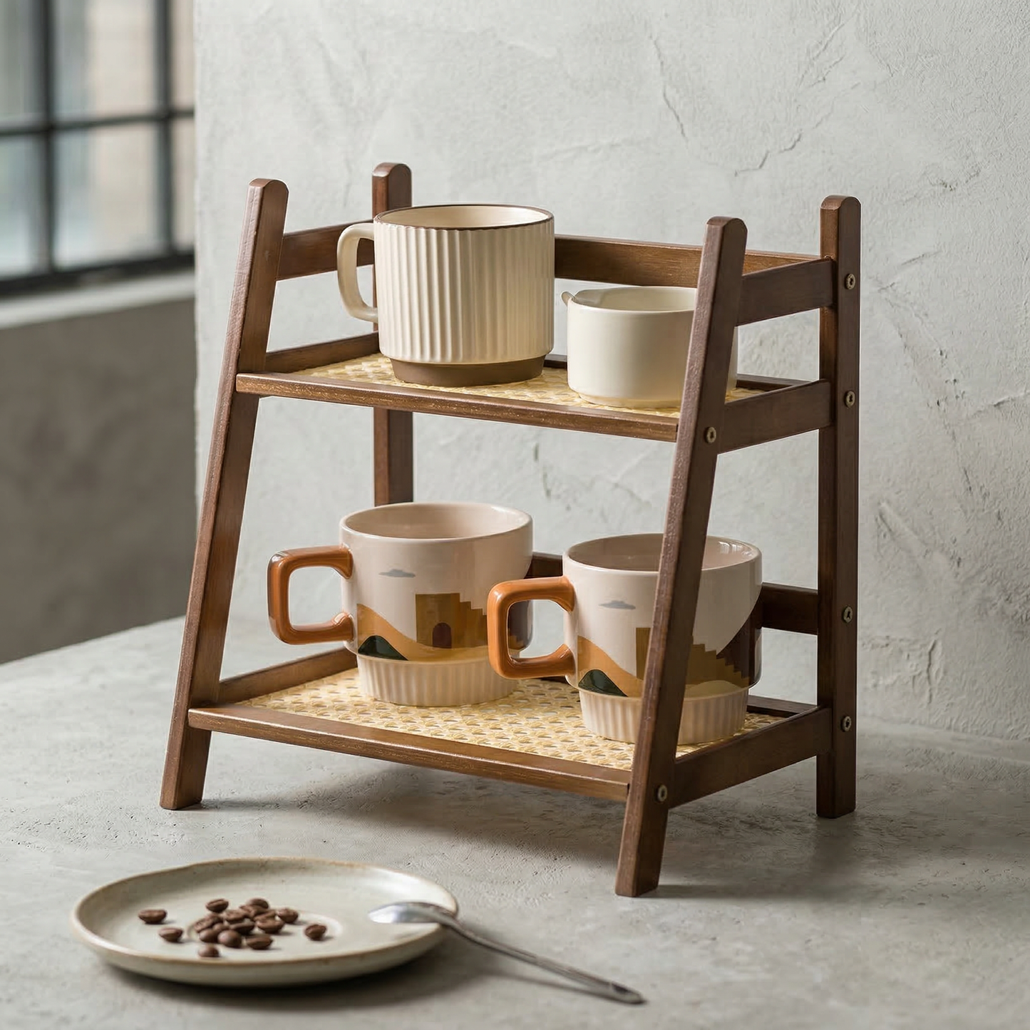 Elara Haus Artisanal Bamboo Tiered Countertop Organizer