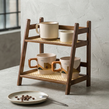 Elara Haus Artisanal Bamboo Tiered Countertop Organizer
