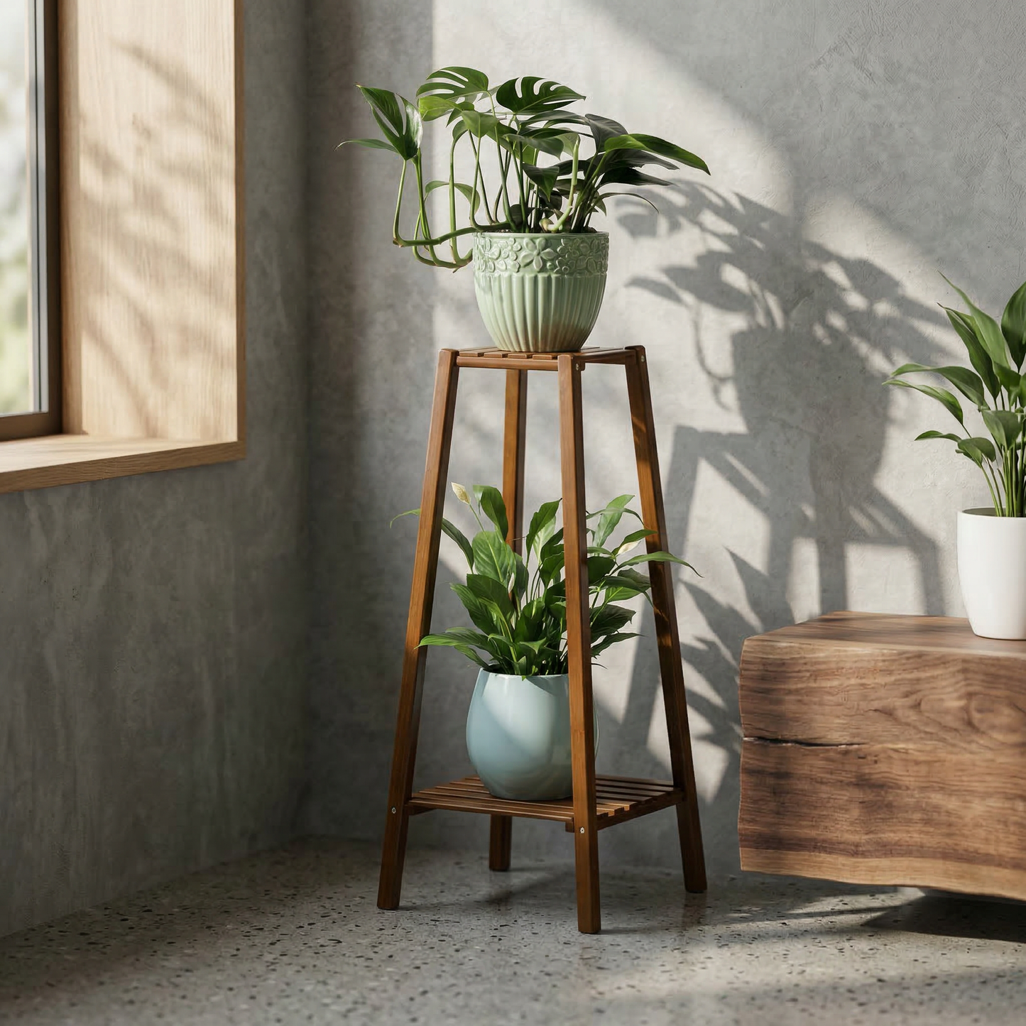 Elara Haus Artisanal Bamboo Tiered Plant Stand