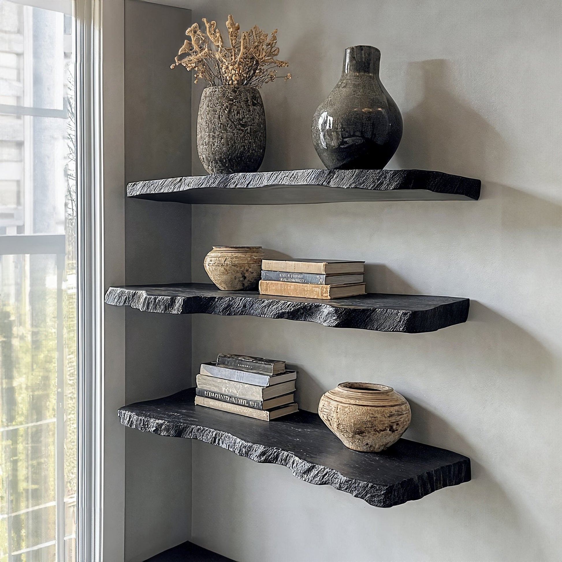 Handcraft Live Edge Black Floating Shelves SILDTFL031 0