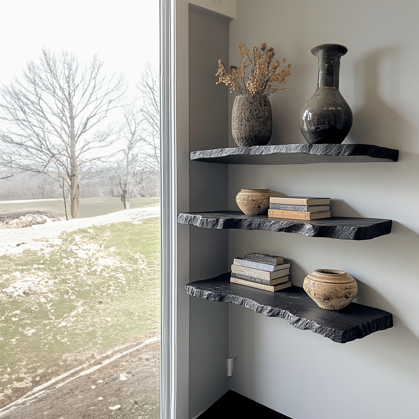 Handcraft Live Edge Black Floating Shelves SILDTFL031 1