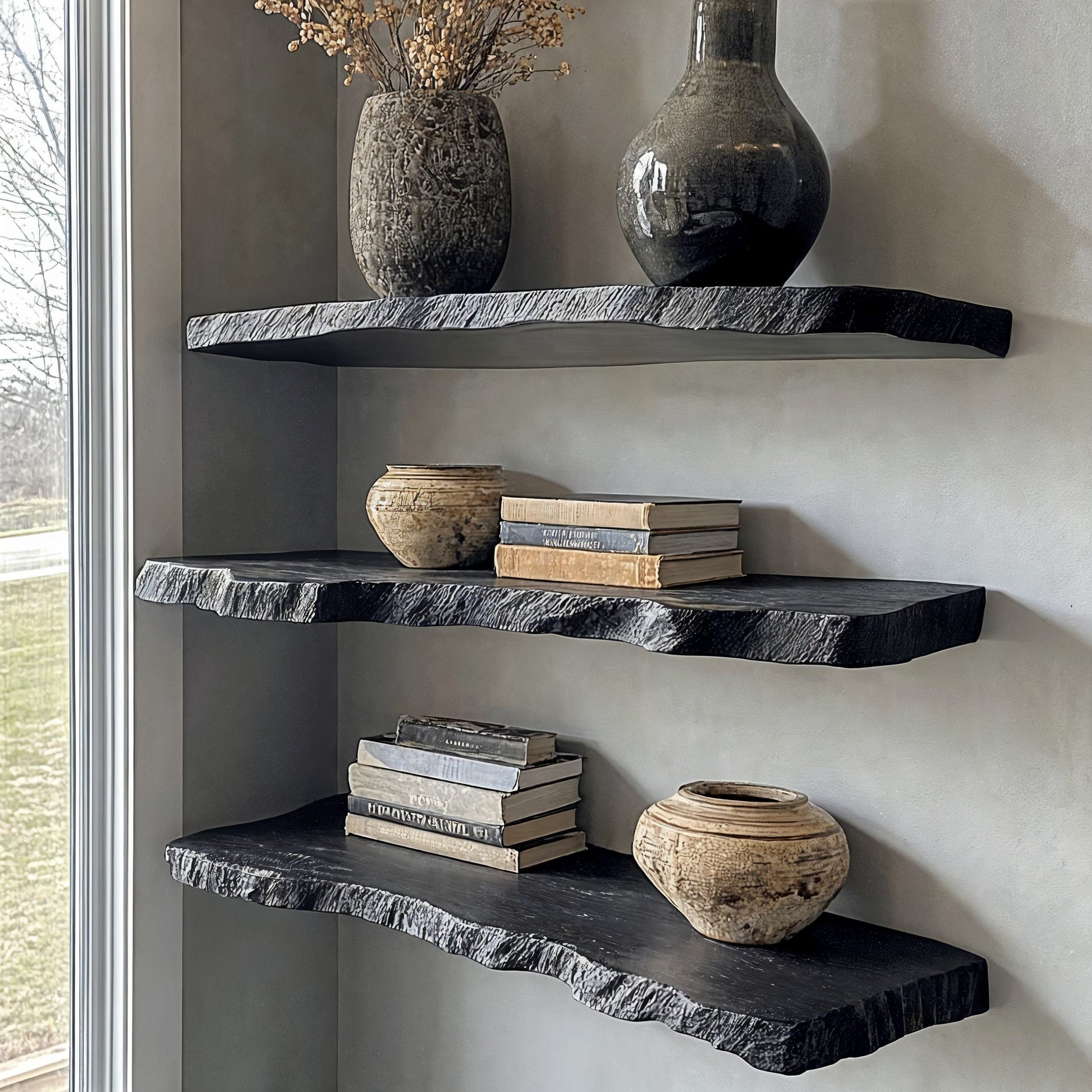 Handcraft Live Edge Black Floating Shelves SILDTFL031 3