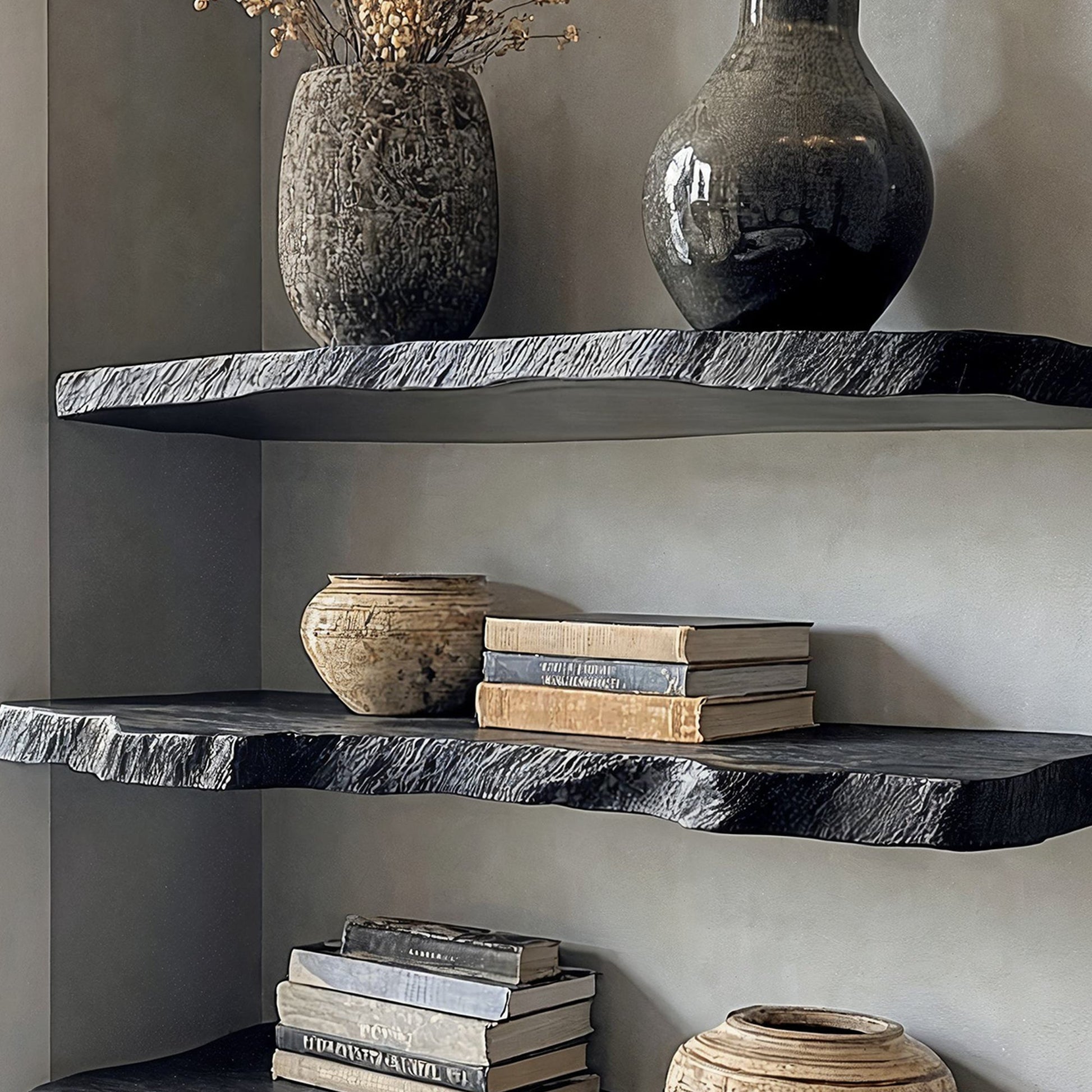 Handcraft Live Edge Black Floating Shelves SILDTFL031 4