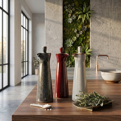 Elara Haus Artisanal Run Glaze Ceramic Oil & Vinegar Dispenser
