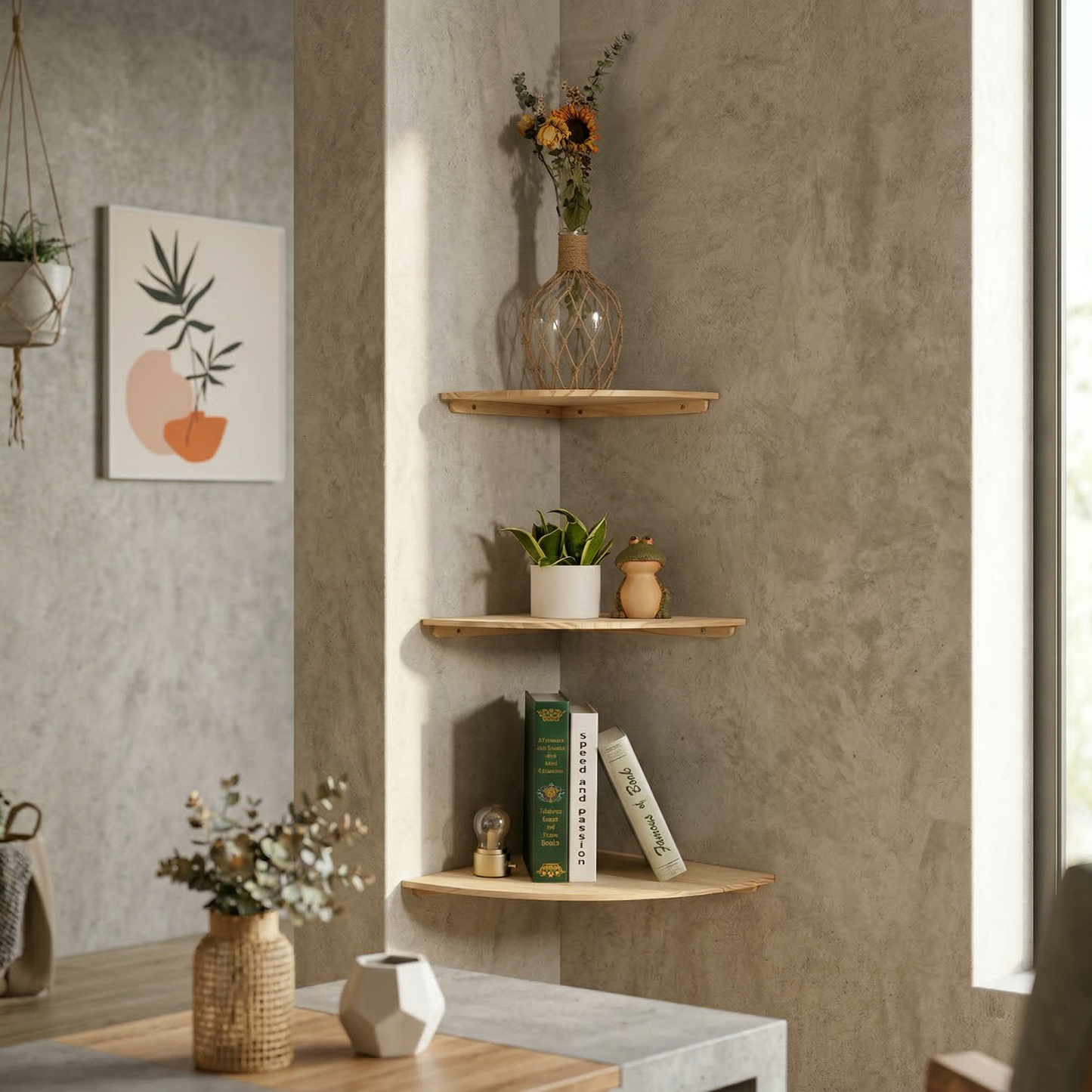 Elara Haus Artisanal Timber Corner Floating Shelf