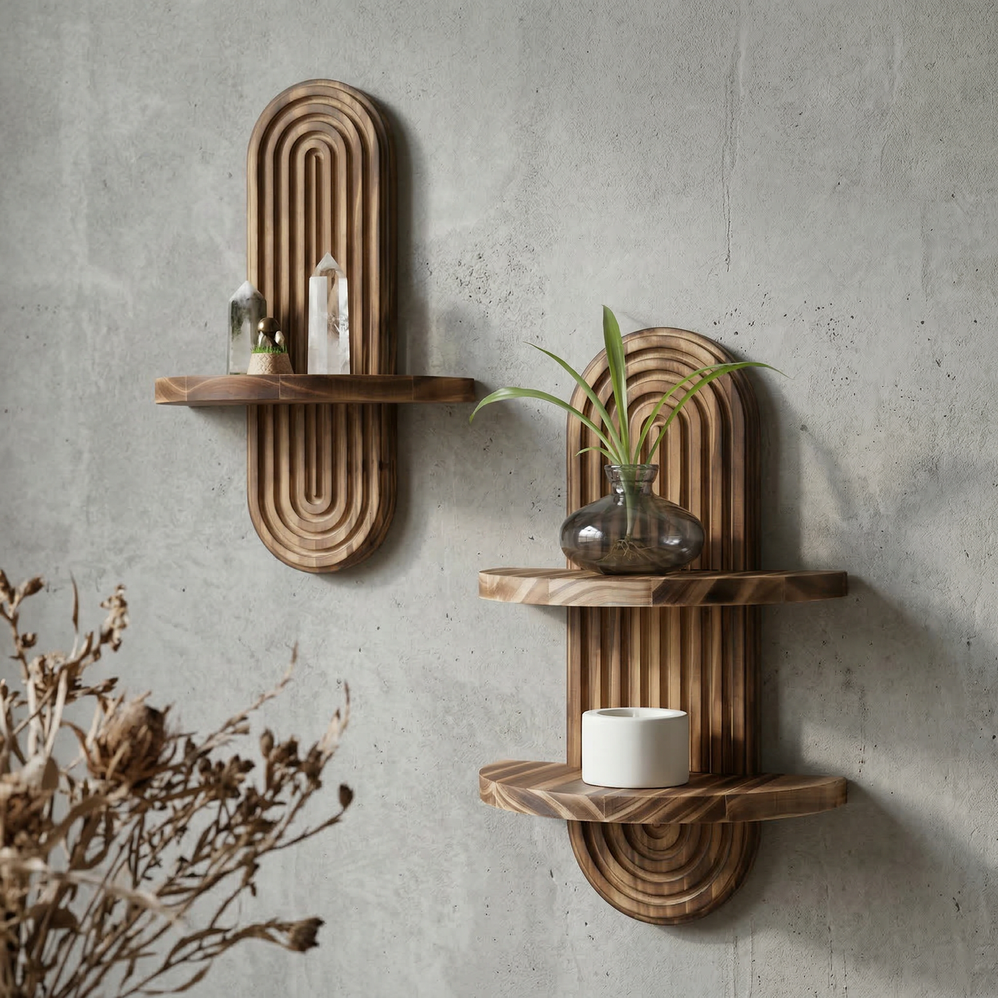 Elara Haus Artisanal Timber Fluted Arch Shelf