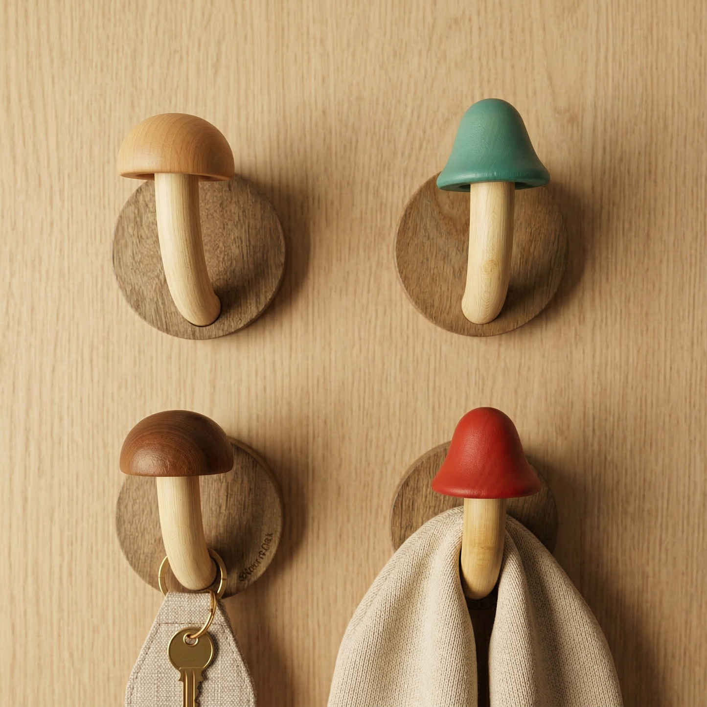 Elara Haus Artisanal Timber Mushroom Wall Hook Set