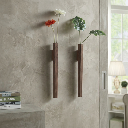 Elara Haus Artisanal Timber Slimline Wall Vase