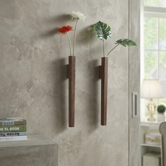 Elara Haus Artisanal Timber Slimline Wall Vase