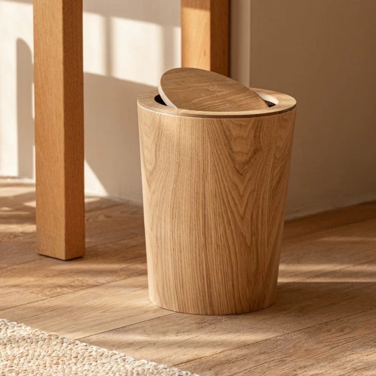 Wooden-Style Trash Bin with Optional Rotating Lid – Modern & Functional Design 0