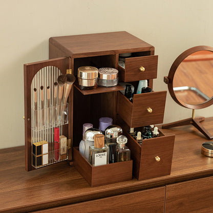 Luxury Wooden Makeup Organizer with Drawers and Brush Holder – Elegant Storage for Cosmetics and Skincare 3
