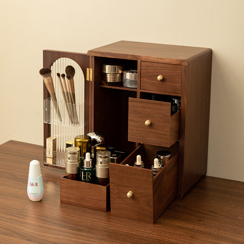 Luxury Wooden Makeup Organizer with Drawers and Brush Holder – Elegant Storage for Cosmetics and Skincare 4