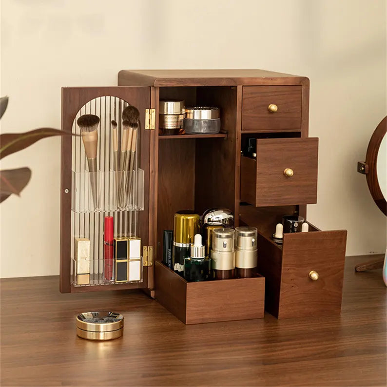 Luxury Wooden Makeup Organizer with Drawers and Brush Holder – Elegant Storage for Cosmetics and Skincare 5