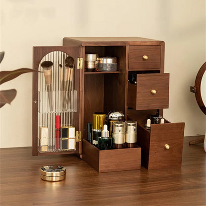 Luxury Wooden Makeup Organizer with Drawers and Brush Holder – Elegant Storage for Cosmetics and Skincare 5