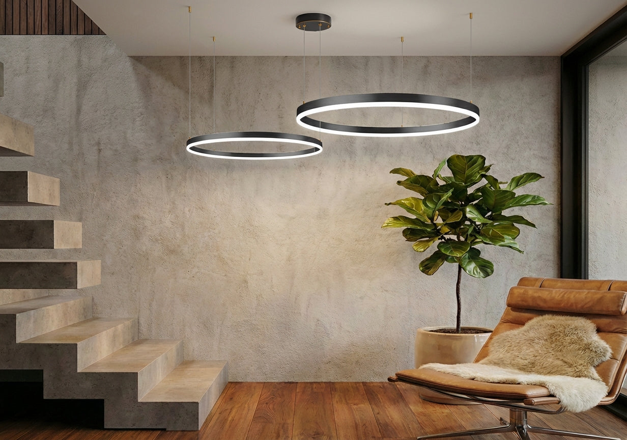 Elara Haus Artistic Circle Pendant - 3 Ring LED Light