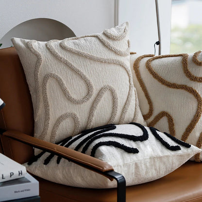 Sabella - Boho Chenille Decorative Cushion with Soft Geometric Lines for Sofa and Living Room 1