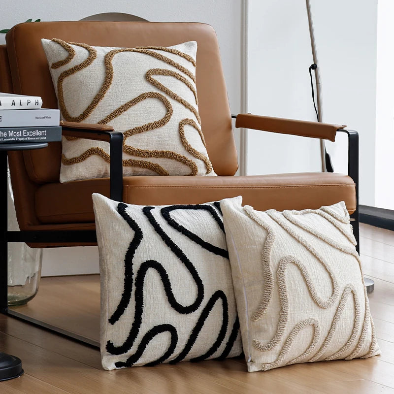 Sabella - Boho Chenille Decorative Cushion with Soft Geometric Lines for Sofa and Living Room 2