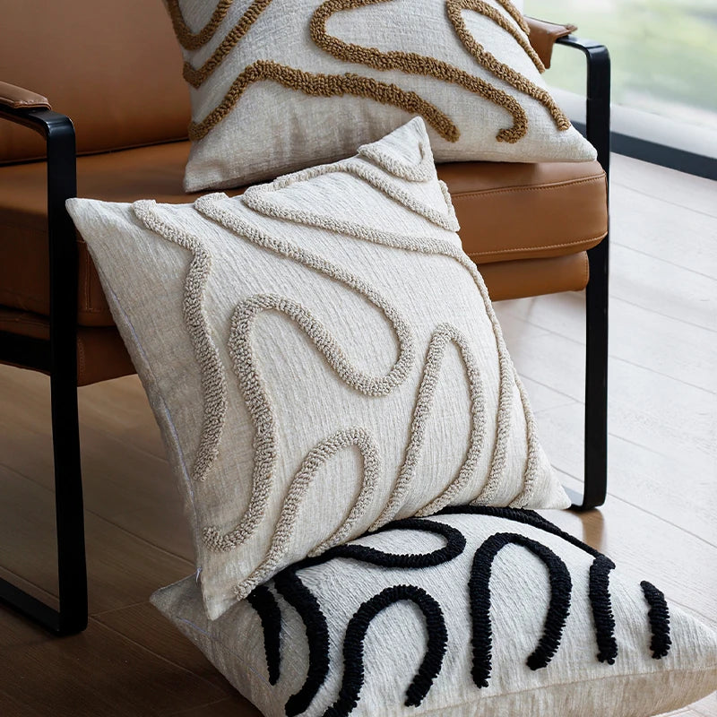 Sabella - Boho Chenille Decorative Cushion with Soft Geometric Lines for Sofa and Living Room 3