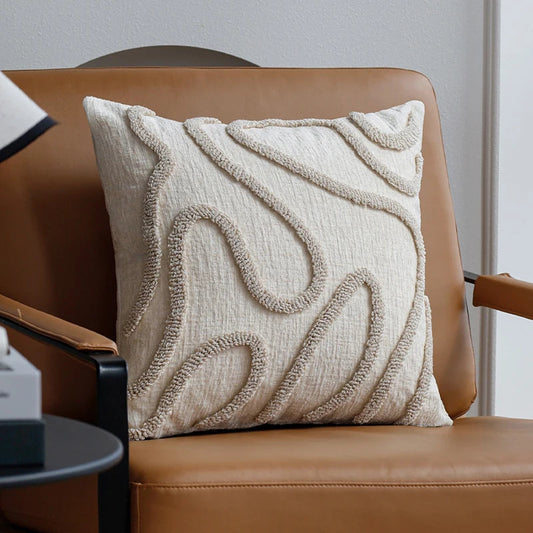 Sabella - Boho Chenille Decorative Cushion with Soft Geometric Lines for Sofa and Living Room 0
