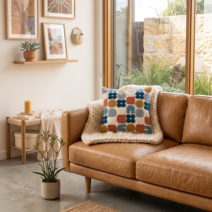 Elara Haus Artistic Tufted Cotton Abstract Boho Cushion