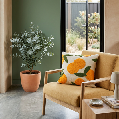 Elara Haus Artistic Tufted Cotton Citrus Orange Cushion