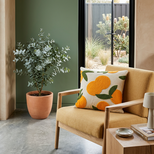 Elara Haus Artistic Tufted Cotton Citrus Orange Cushion