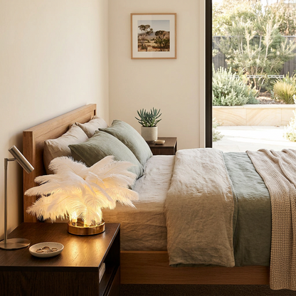 Elara Haus Astra Drift – Architectural Low-Profile Ostrich Feather Lamp