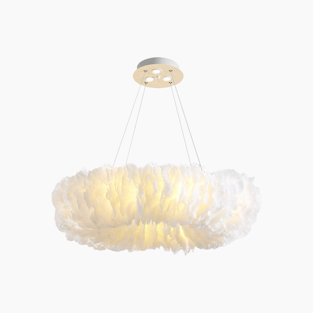 Feather-shaped ceiling light, unique ring, fluffy, pink/white 0