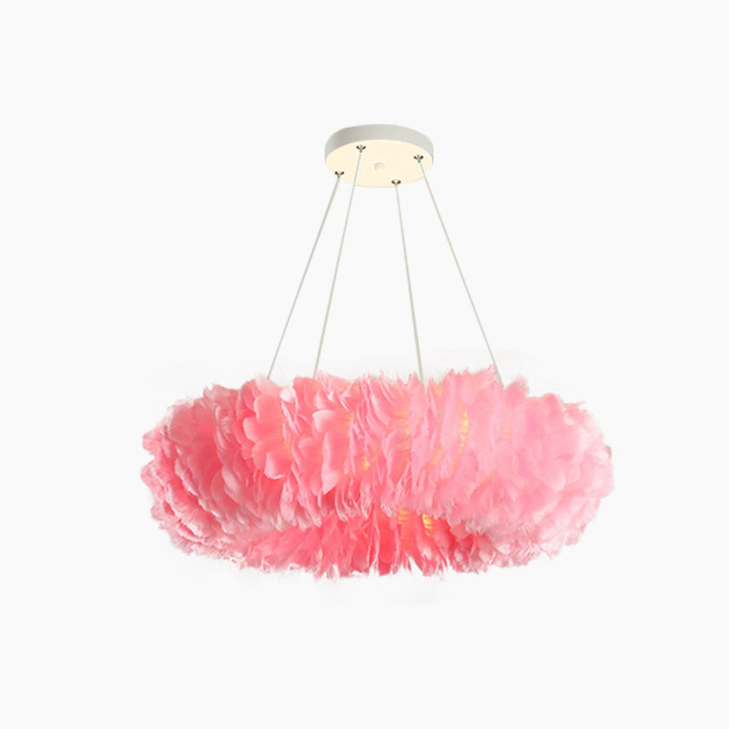 Feather-shaped ceiling light, unique ring, fluffy, pink/white 5