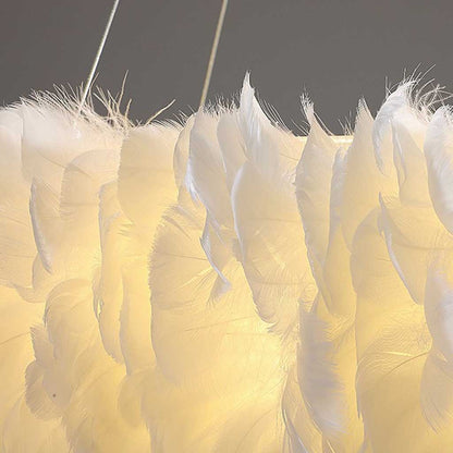 Feather-shaped ceiling light, unique ring, fluffy, pink/white 6