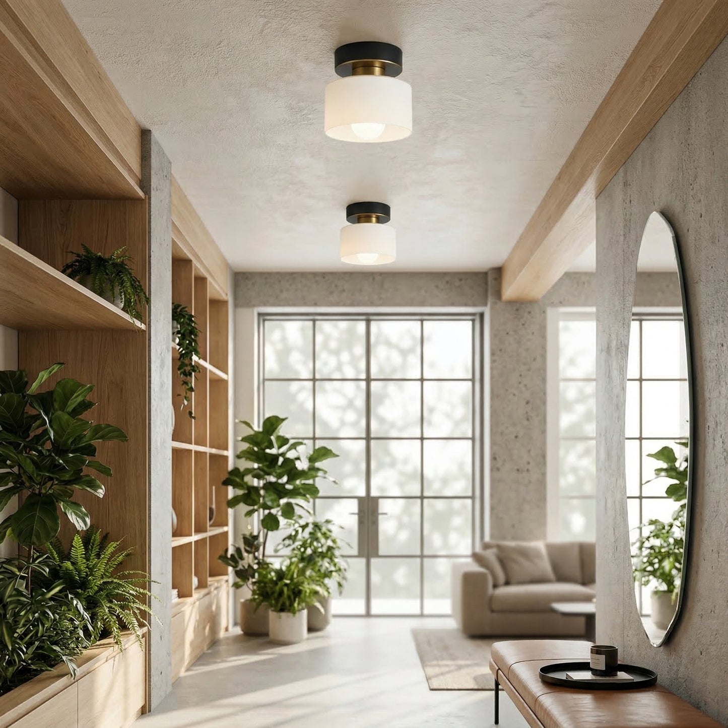 Elara Haus Bauhaus Geometric Drum – Matte Onyx & Alabaster Semi-Flush Spot