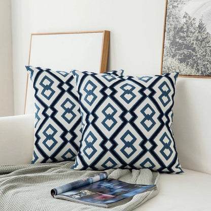 Auralithe - Blue Embroidered Decorative Cushion with Ornament Motif 2