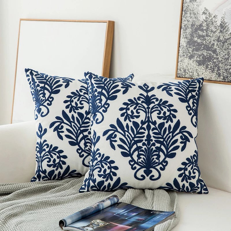 Auralithe - Blue Embroidered Decorative Cushion with Ornament Motif 3