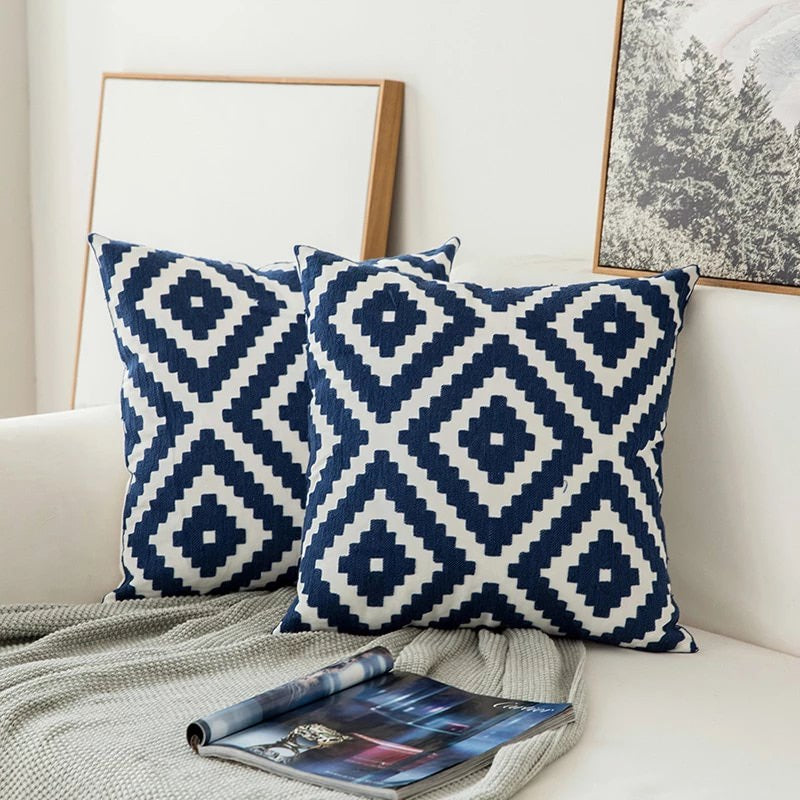 Auralithe - Blue Embroidered Decorative Cushion with Ornament Motif 4